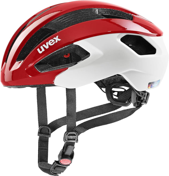 Uvex Rise CC Rennrad Fahrrad Helm matt rot/weiss 2022 52-56 cm, 52-56 cm