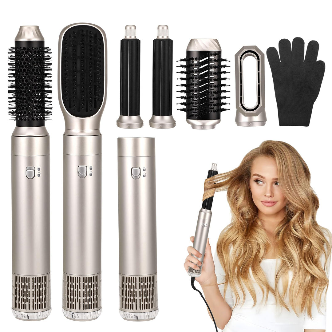 6 in 1 Haartrockner Warmluftbürste Set, Air Styler mit 6 Aufsätze zum Trocknen, Glätten, Volumen und