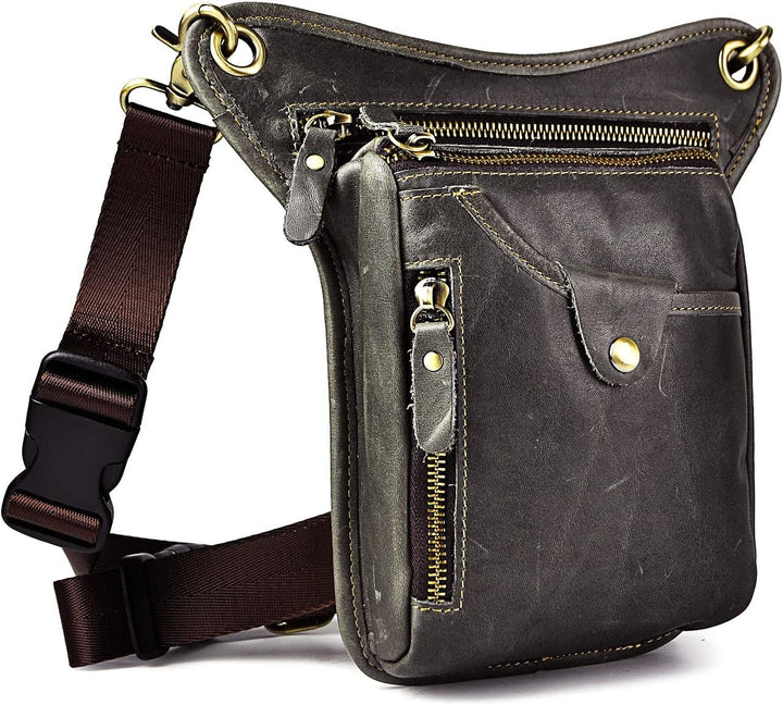 Le'aokuu Herren Echtes Leder Tasche Beinbeutel Beintasche Aussenbeintasche Beinbeuteltasche Reisen H