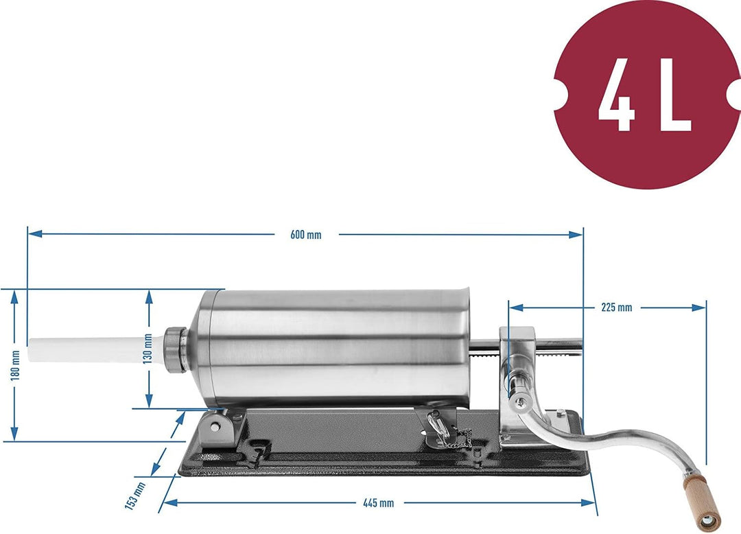 BROWIN® Manuell Wurstfüller aus Edelstahl 311004 | 4 kg horizontale Wurstmaschine | Wurstfüllmaschin