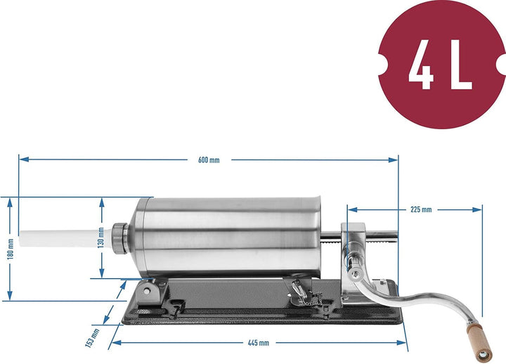 BROWIN® Manuell Wurstfüller aus Edelstahl 311004 | 4 kg horizontale Wurstmaschine | Wurstfüllmaschin