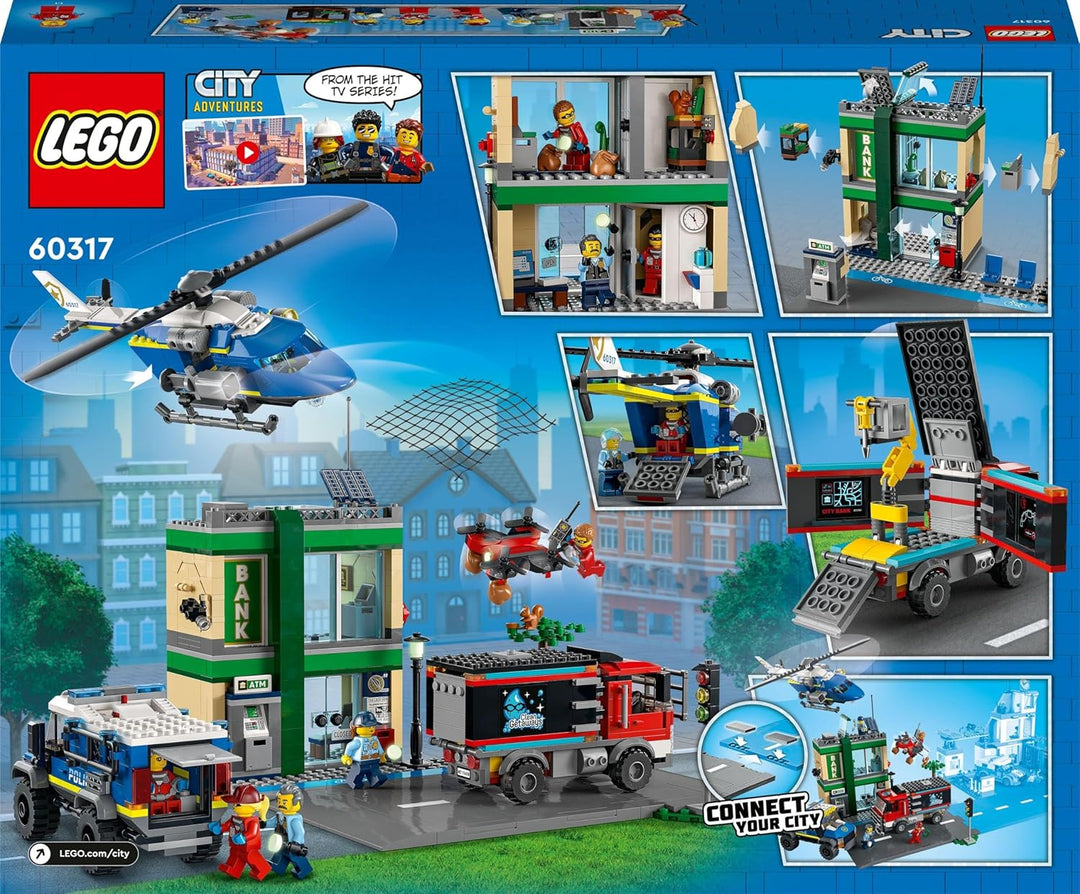 LEGO 60317 City Banküberfall mit Verfolgungsjagd mit Hubschrauber, Drohne und 2 LKWs, Polizei-Set, W