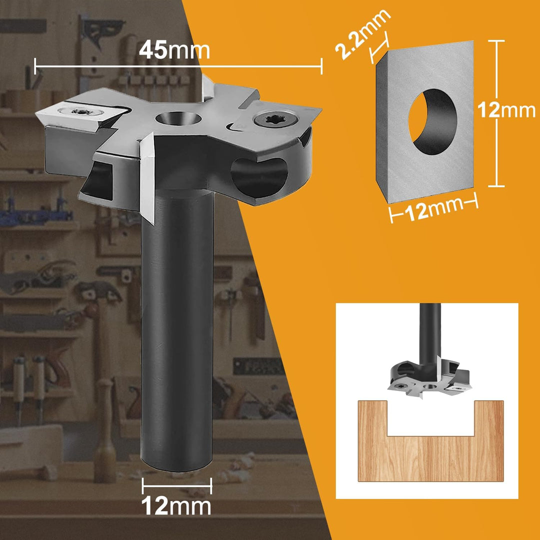 SpeTool 2+2 Flöten Planfräser holz für Oberfräse 45 mm Schnittdurchmesser, 12 mm Schaft Hobelfräser