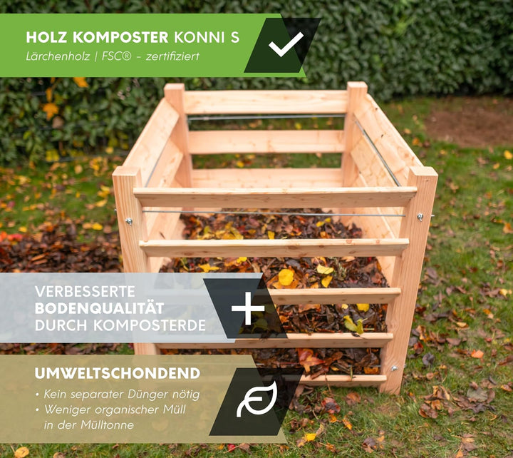 Westmann Holz Komposter Konni S | Lärchenholz FSC-Zertifiziert | Robustes & wartungsarmes Holz | Nat