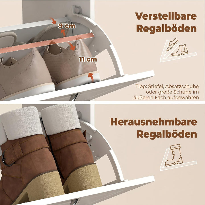 HOMCOM Schuhschrank mit 2 Klappen, Schublade, 53 x 26,5 x 89 cm, Weiss | Schuhkipper Schmal Schuhreg