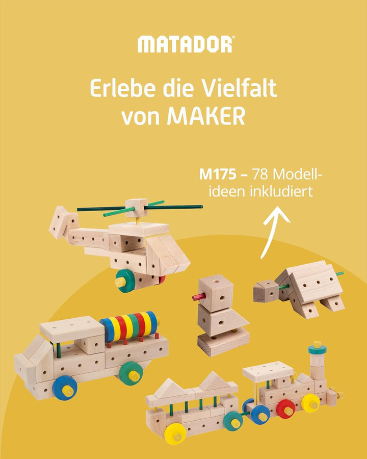Matador 21175 M175 Baukasten, ab 3 Jahren, holzfarben, bunt Single, Single