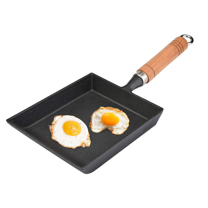 Pokerty Tamagoyaki-Pfanne, Mini-Bratpfanne Omelett-Pfanne aus Eisenguss mit Anti-Heissholzgriff für