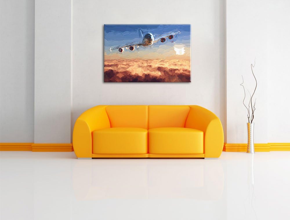 Pixxprint Flugzeug 100x70cm Leinwandbild Wandbild Kunstdruck, 100x70