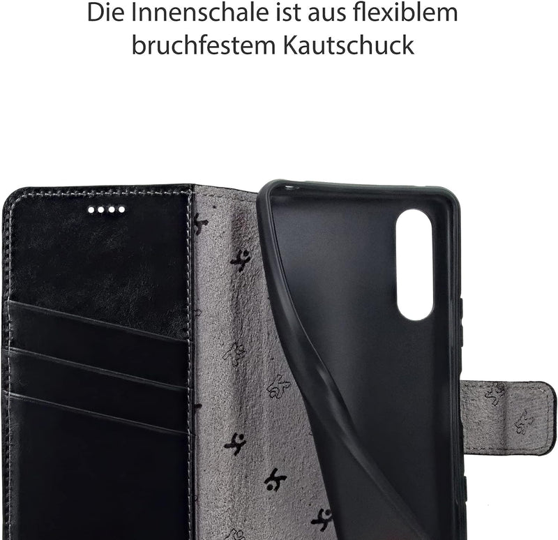 Suncase Book-Style Hülle kompatibel mit Sony Xperia 10 III 3 (2021) Leder Tasche (Slim-Fit) Lederhül