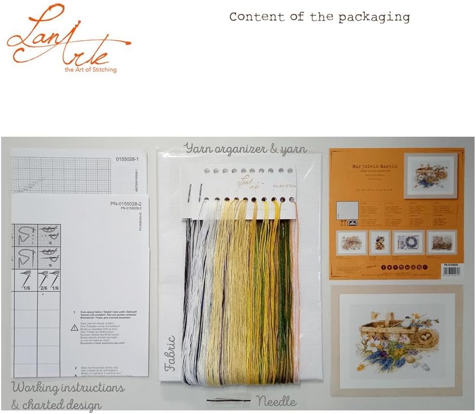 Lanarte Zählmusterpackung Frühjahrsblumen Aida Kreuzstichpackung, Baumwolle, Mehrfarbig, 39 x 32 x 0