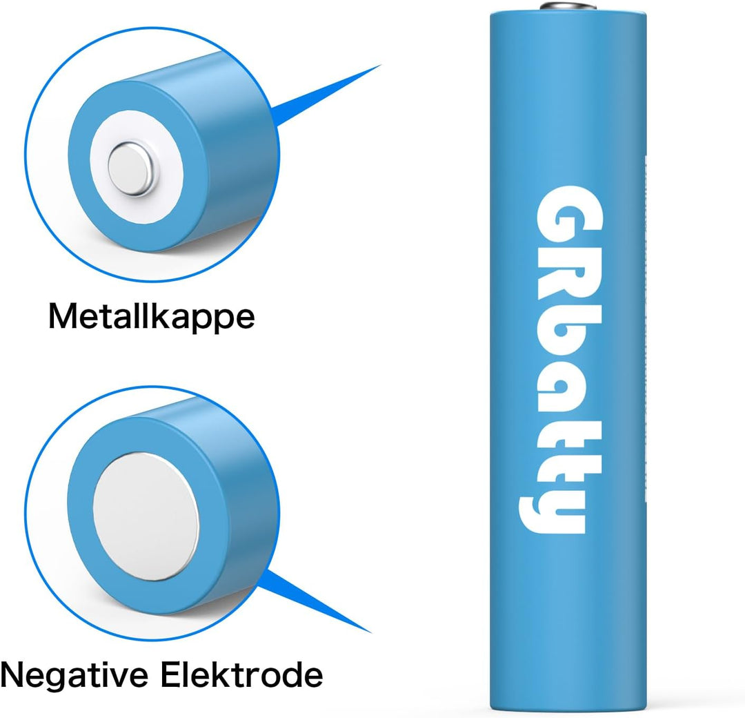 GRbatty 8 AAA NiMH Wiederaufladbare Akkus 1100mAh -1.2V Hohe Kapazität 1200 Zyklen Vorgeladene Dreif