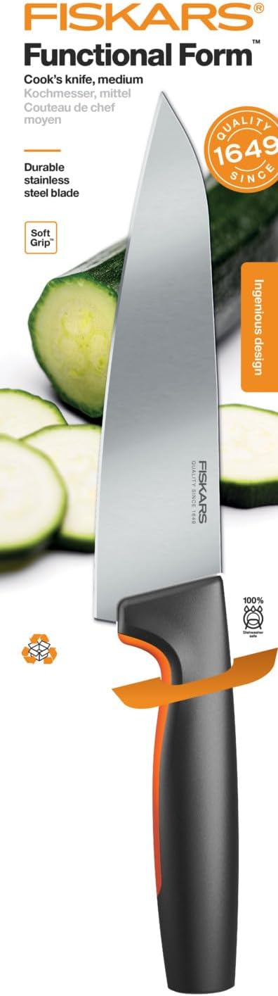 Fiskars Kochmesser, Mittel, Functional Form, Gesamtlänge: 29 cm, Japanischer Edelstahl/Kunststoff, 1