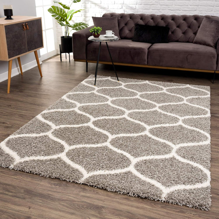 SANAT Madrid Shaggy Teppich - Hochflor Teppiche für Wohnzimmer, Schlafzimmer, Küche - Morocco Grau,