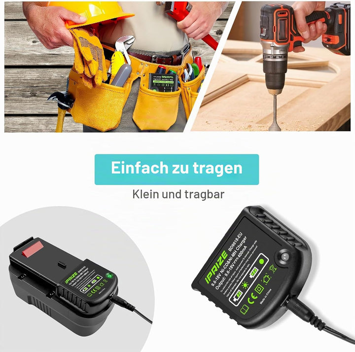 9.6V-18V Ladegerät NI-MH/NI-CD Kompatibel für Black & Decker 9.6V 12V 14.4V 18V Akku, für HPB12 HPB1