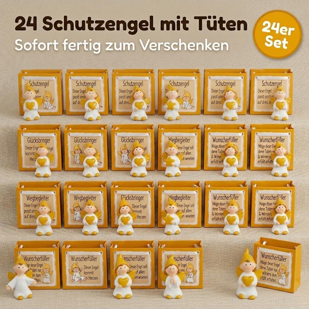MIJOMA 24 Stück Set Schutzengel in Tüte 2-Fach Sortiert, im 24er Display, Gastgeschenk Glücksbringer