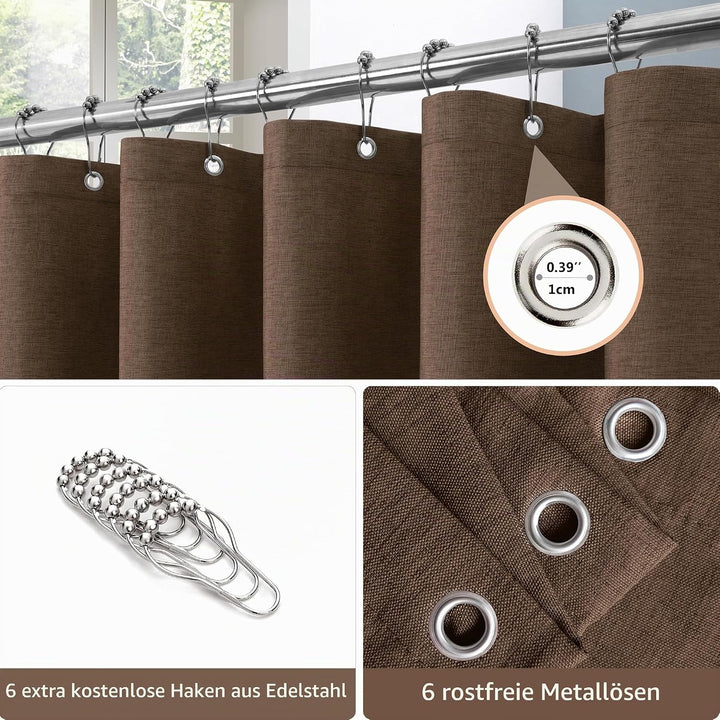VANZAVANZU Duschvorhang Schmaler Leinen 92 x 182 cm mit Metall Duschvorhangringe Schwerer Stoff Text