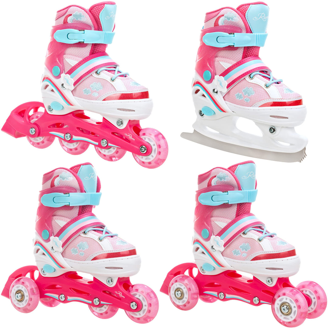 RAVEN 4in1 Inline Skates Triskates Rollschuhe Schlittschuhe Inliner für Kinder Mädchen verstellbar m