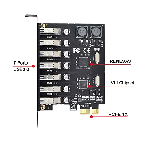 Cablecc 7 Ports PCI-E auf USB 3.0 HUB PCI-Express Erweiterungskarte Adapter 5 Gbps für Motherboard