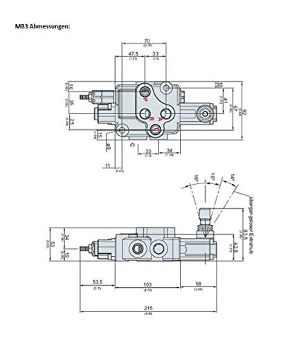 Handsteuerventil, 45 Liter, gerastet, 2 Sektionen, mit Druckbegrenzungsventil DBV 63 bis 200 bar