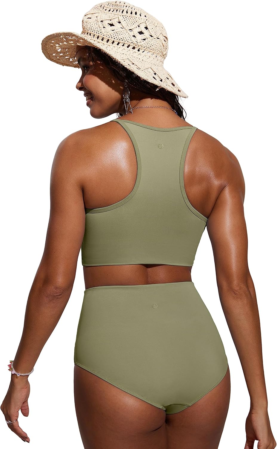 CRZ YOGA Damen Bikinitops Stehkragen Bikini Sport BH Racerback Gepolstert Bikinioberteil Sexy Bikini