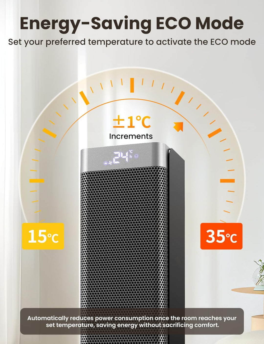 Heizlüfter Energiesparend, 2000W, PTC Keramik Heizung,LED-Anzeige,70° Oszillation,12-Stunden-Timer,E
