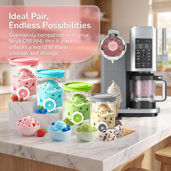 4 Stück Behälter für Ninja CREAMi Swirl NC701EU 480ml | Spülmaschinenfest und BPA-frei Behälter und