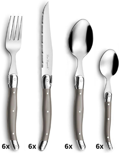 LOU LAGUIOLE TRADITION Steakmesser Besteck Set 24-teilig | Steakbesteck mit Tradition und Stil | Gri