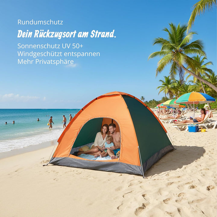Relaxdays Pop Up Zelt Strand, Wurfzelt, 2-3 Personen, kleines Packmass, UV Schutz 50+, HBT 135 x 200