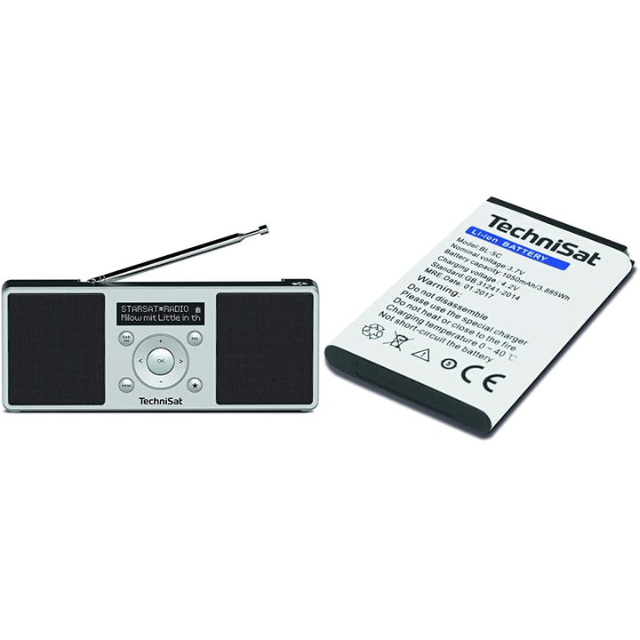 TechniSat Digitradio 1 S - tragbares Stereo DAB Radio mit Akku Silber/schwarz & Akku zu DIGITRADIO 1