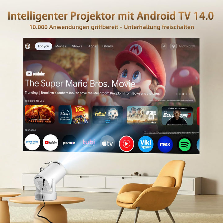 Mini Beamer 4K Unterstützt,Auto Trapezkorrektur mit WiFi 6 BT,Smart Projektor 4K FHD 1080P Unterstüt