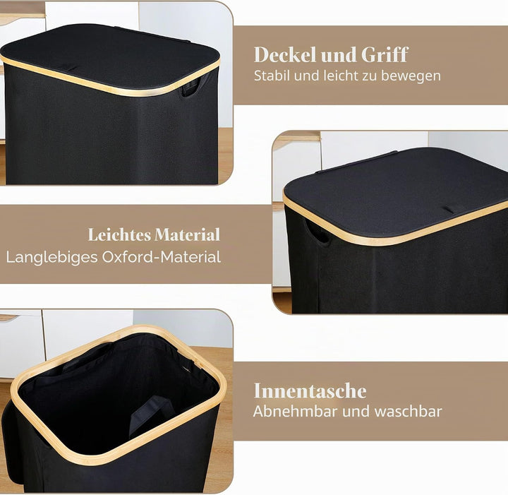 iEGrow 110L Wäschekorb mit Deckel, Grosser Wäschesammler mit herausnehmbarem und waschbarem Innentas