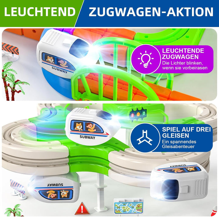 145 PCS Eisenbahn Elektrisch Cube Track, 3D Schwerkrafttrotzendes Zug Set, DIY Zugstrecken Spielzeug