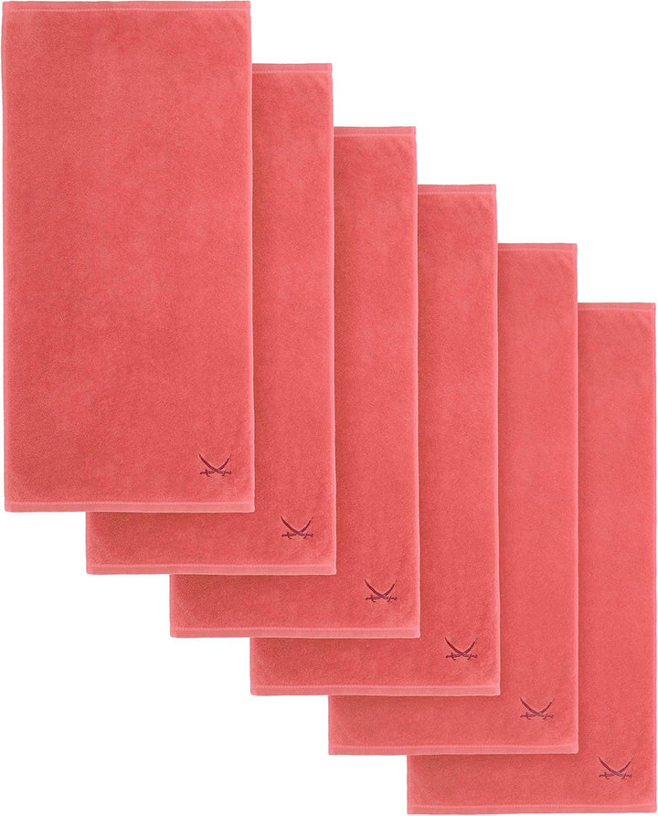 Sansibar Handtuch 6er Set 50x100 cm 100% Baumwolle mit gesticktem Säbel Logo Badtuch Coral 6er Set C