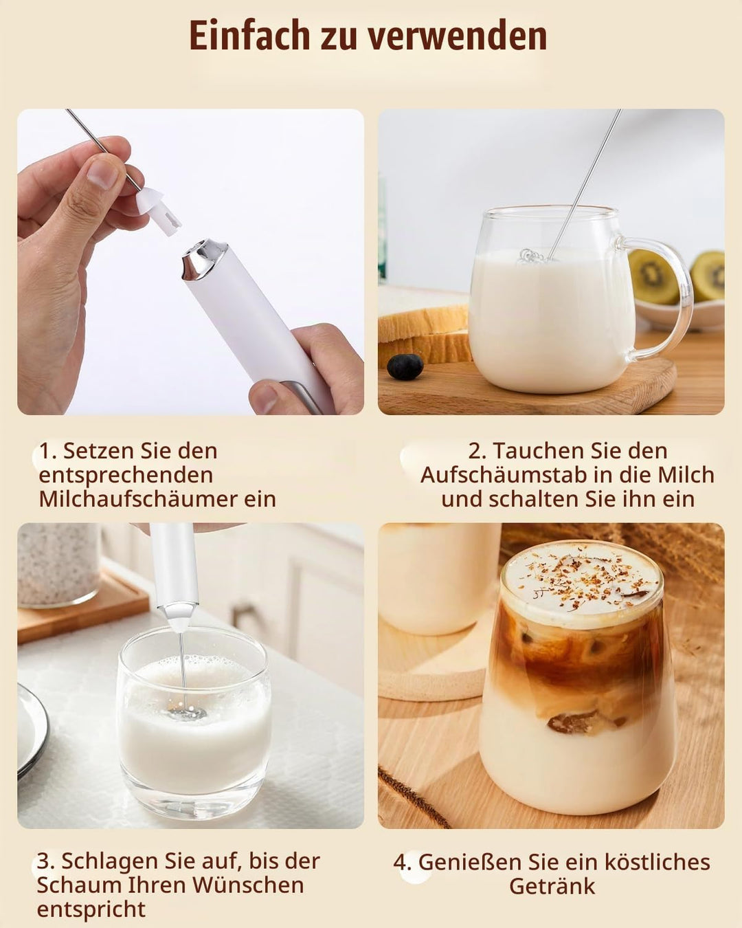 Milchaufschäumer Stab, Milchaufschäumer USB Elektrischer Milchaufschäumer Elektrischer Schneebesen,
