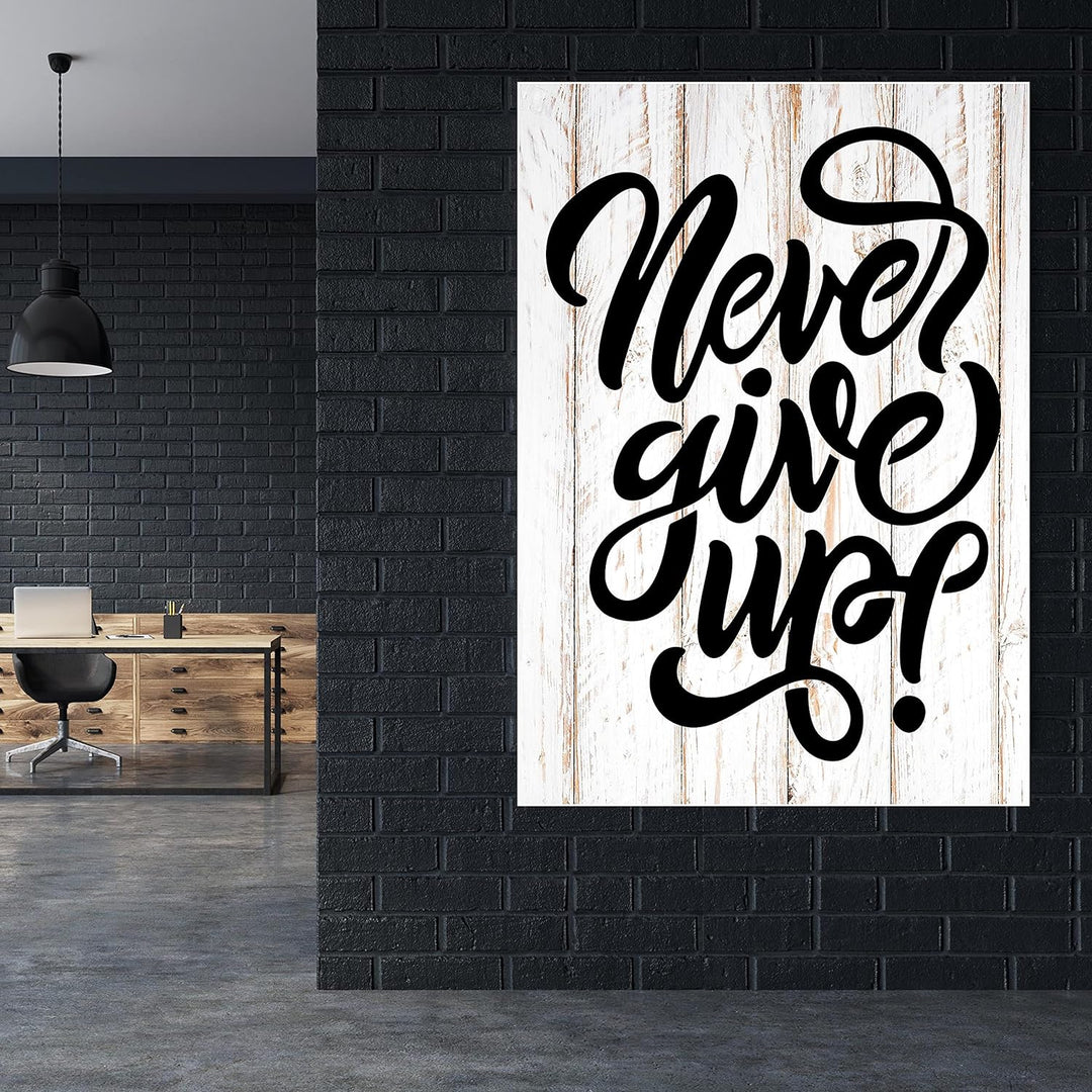 wandmotiv24 Poster als Wanddeko, Grösse Din A0, Never give up, Holz, hell, Moderne Wanddeko, Wandbil