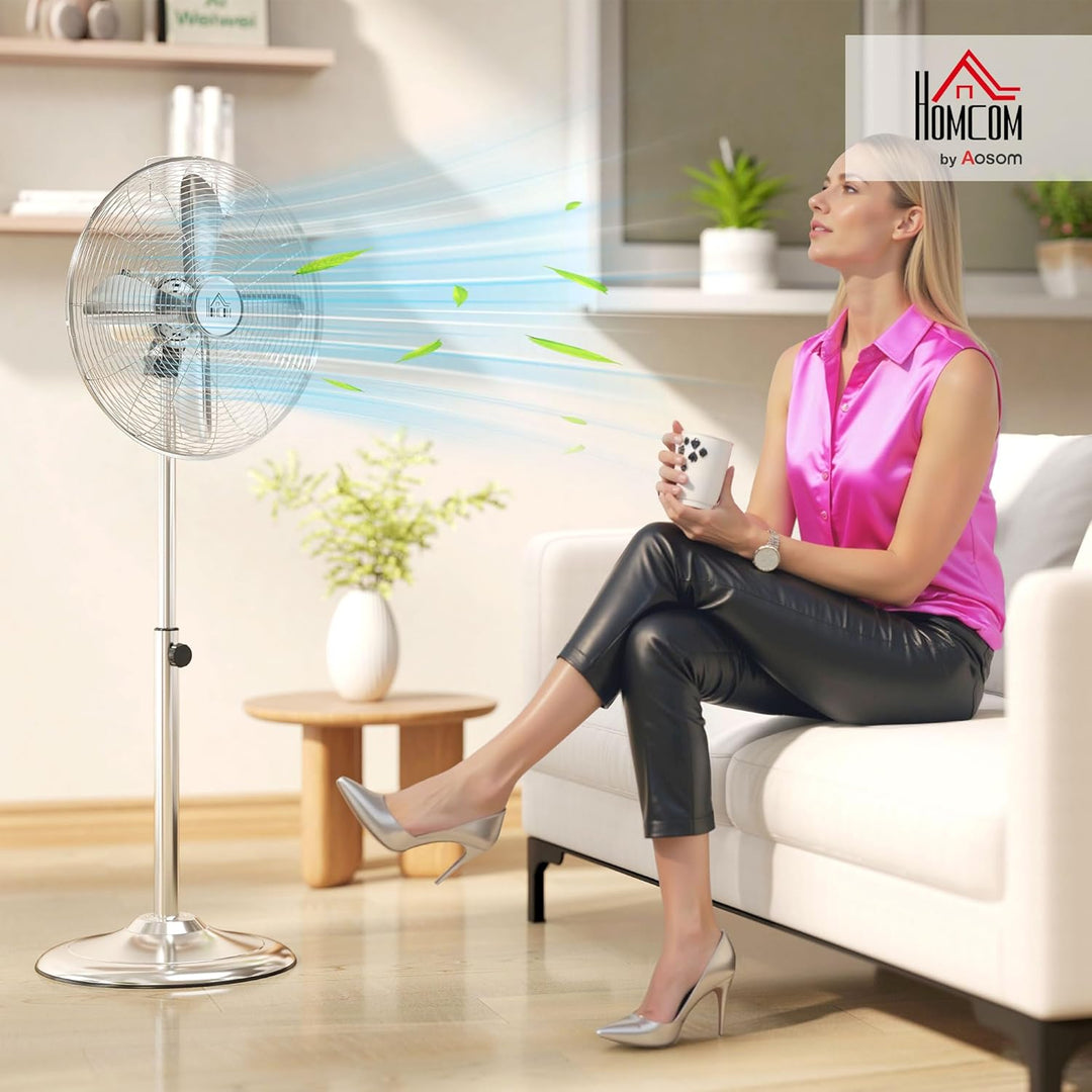 HOMCOM 120 cm Standventilator, Ventilator, Höhenverstellbarer Lüfter, 3 Geschwindigkeitsstufen, Vers