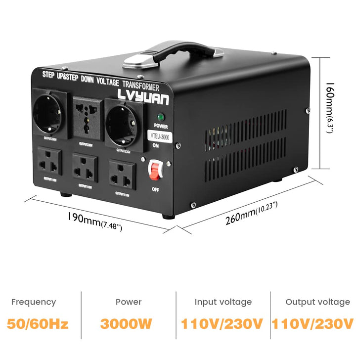 LVYUAN VTEU-3000 110 Volt USA Spannungswandler Ringkern-Transformator 3000VA - In: 110V oder 220V /