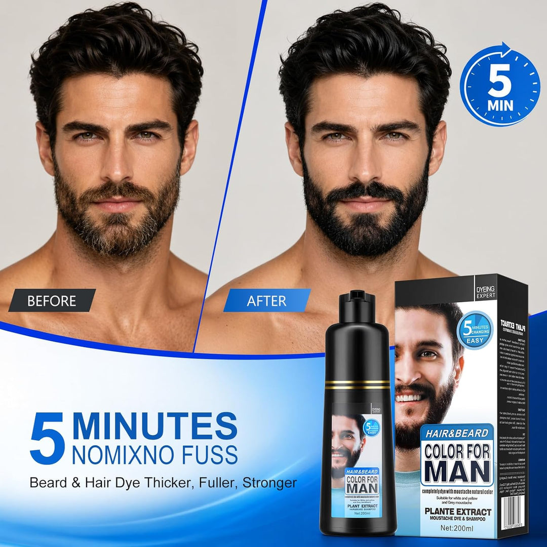 Schnurrbart und Bart Schwarz Farbstoff For Men,Graue Haare an Bart und Schläfen abdecken,Schnelle An