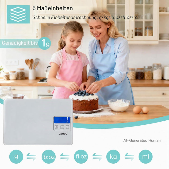 Lebensmittelwaage mit USB wiederaufladbar, digitale Küchenwaage mit 6 Einheiten, hohe Präzision auf