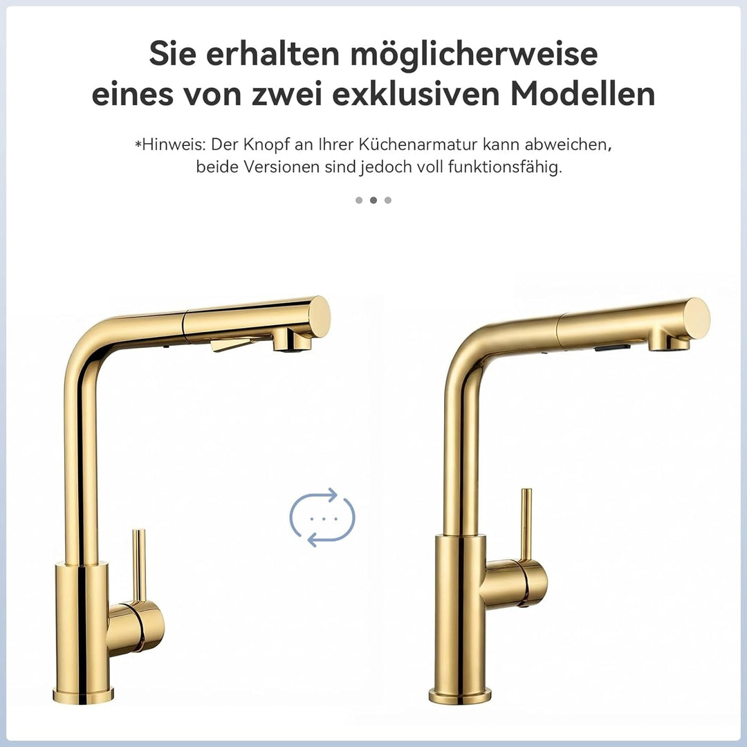 CECIPA Wasserhahn Küche Gold, Ausziehbare Küchenarmatur, Armatur Küche mit Sprühkopf und zwei Sprühm