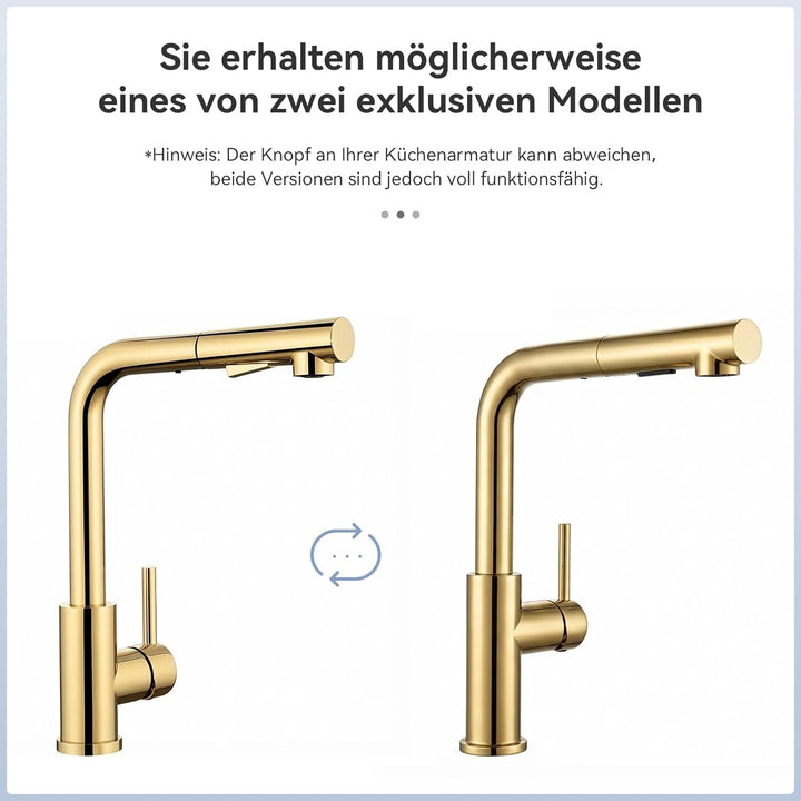 CECIPA Wasserhahn Küche Gold, Ausziehbare Küchenarmatur, Armatur Küche mit Sprühkopf und zwei Sprühm