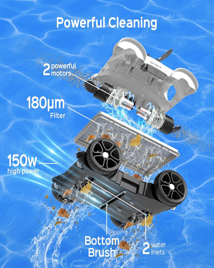 WYBOT Poolroboter mit 150W Leistungsstarke zum Reinigen grosser Blätter und Steine, Poolsauger mit D