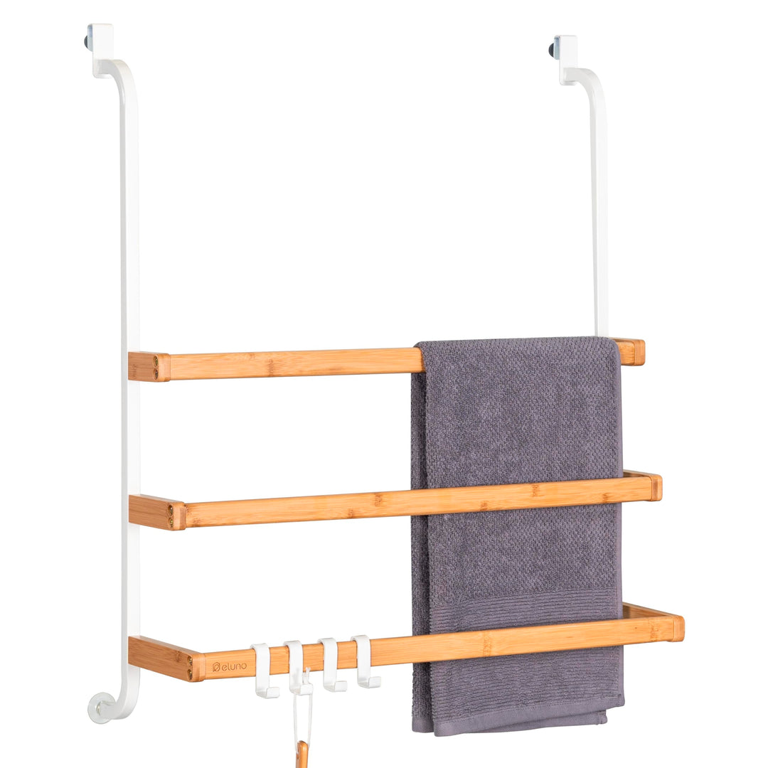 eluno Handtuchhalter für die Glasduschwand aus Metall und Bambus, Handtuchhalter mit 3 Handtuchstang