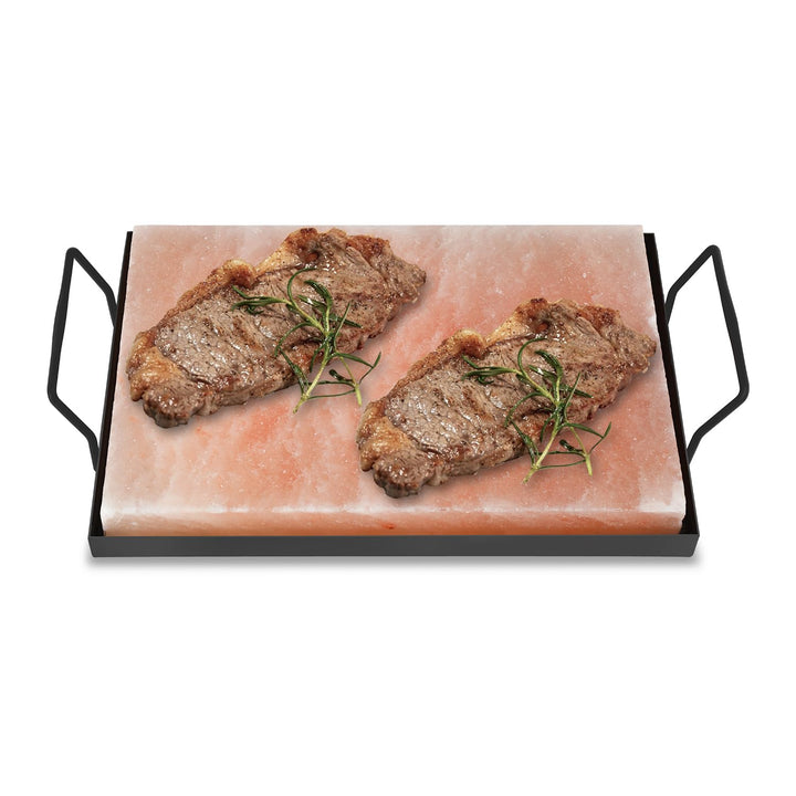 1 Set XXL Salzstein zum Grillen, 20x30x3cm Salz Grillsteine Mit Eisenplatte, Original Kristallsalz,