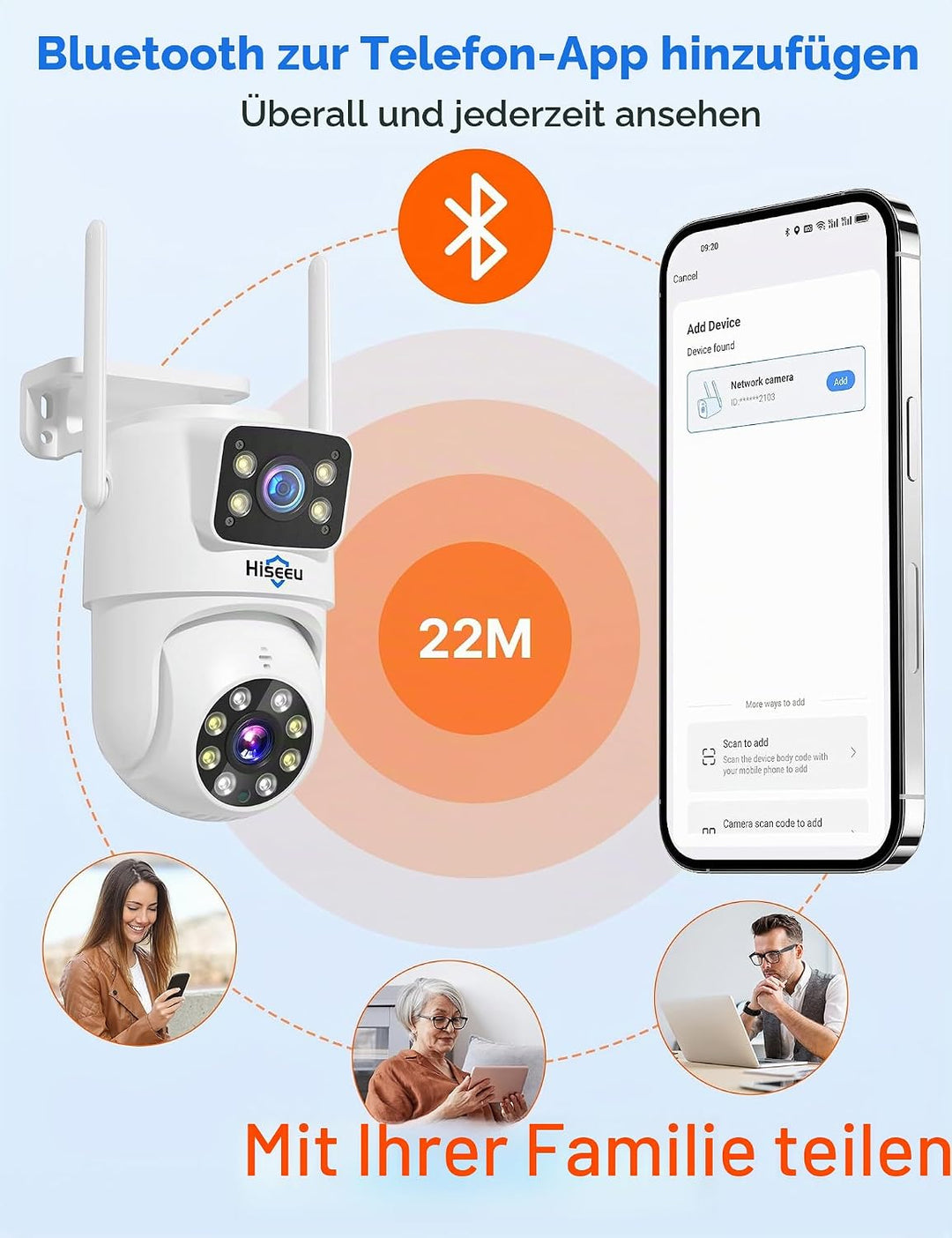 Hiseeu [Dual-Objektiv 3MP Überwachungskamera Aussen WLAN,2,4G/5G Dual-Ansicht PTZ WiFi Kamera Outdoo