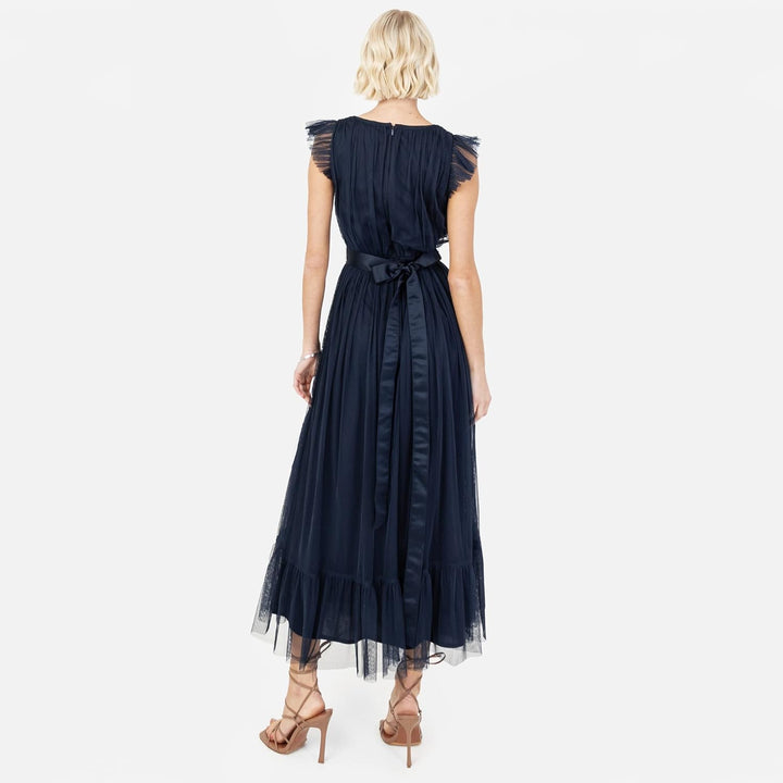 Anaya with Love Damen Ladies Maxi Dress Women V Neckline Sleeveless Frilly for Wedding Guest Bridesm