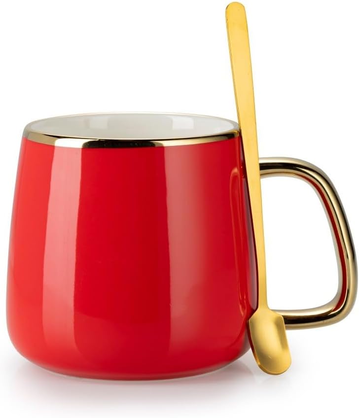 HowHomely Keramik Kaffeeservice für 4 Personen Modern - Rot Set mit Kanne, 4 Tassen und Serviertable