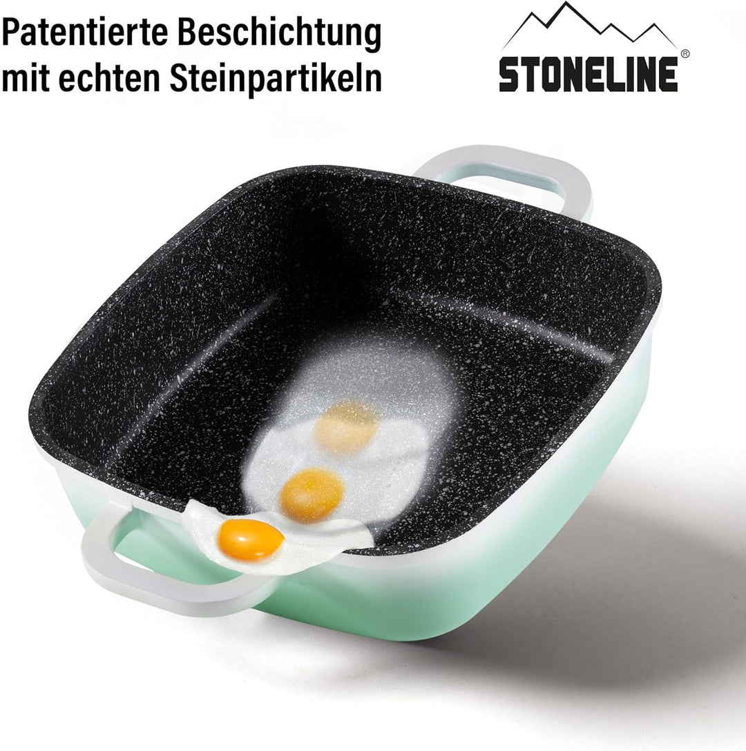 STONELINE Servierpfanne Eckig 20 cm, Eckige Pfanne Induktion mit Deckel, Aroma Funktion, Aluguss, An
