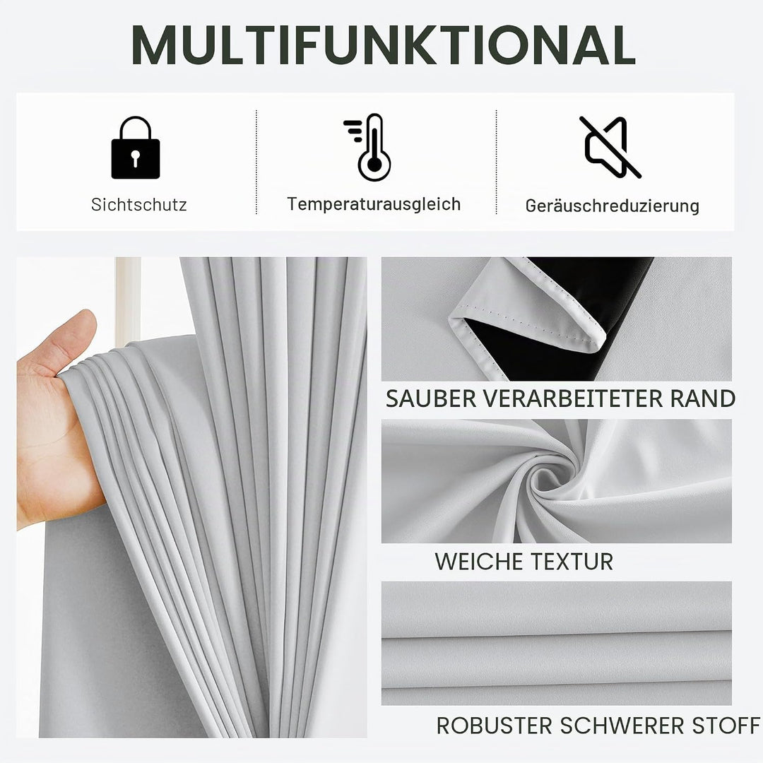 PONY DANCE Wohnzimmer Vorhänge Wärmeisolierend Ösenschal Blickdicht 2er Set H 245 x B 140 cm Grau-we