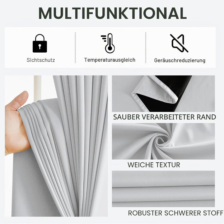 PONY DANCE Wohnzimmer Vorhänge Wärmeisolierend Ösenschal Blickdicht 2er Set H 245 x B 140 cm Grau-we